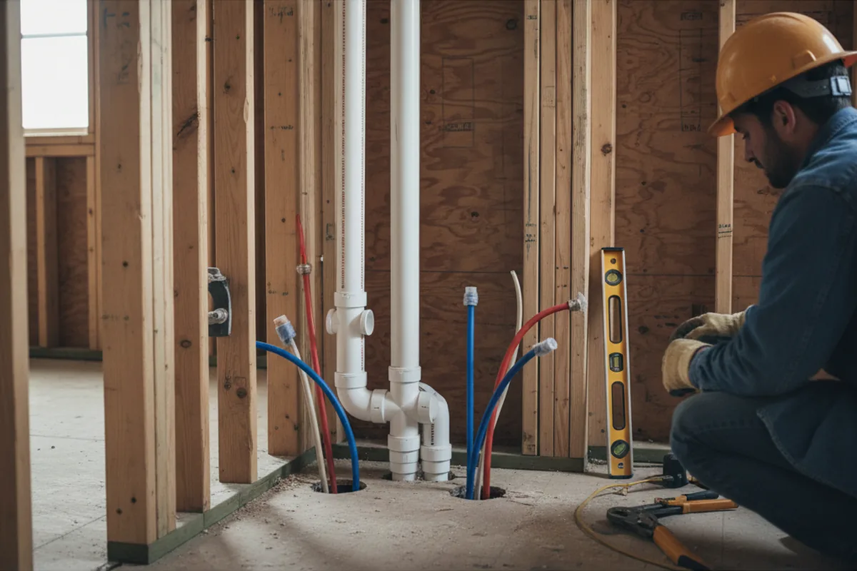 Drain and supply rough-in during Sump Pump Repair in Newtown